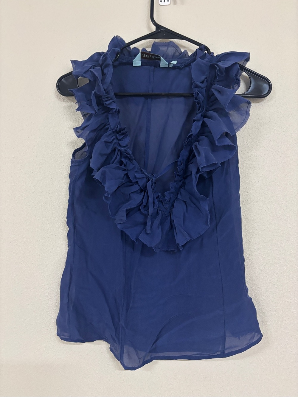 Guess by Marciano Ruffled Sleeveless Blouse - Navy Blue